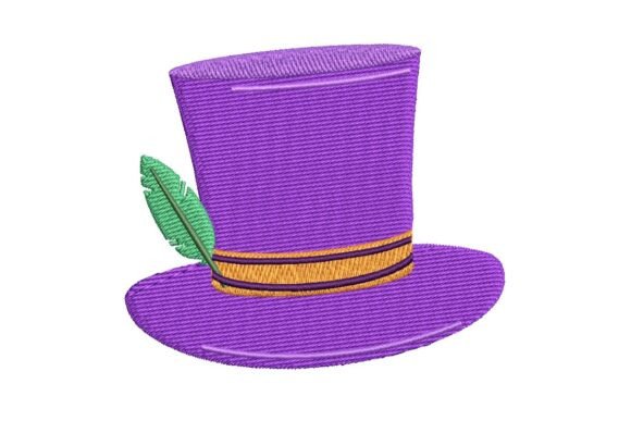 Magical Purple Top Hat with Feather Embroidery Design