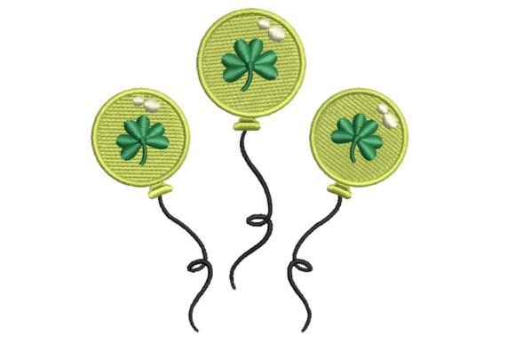 Trio of Lucky Shamrock Balloons Embroidery Design